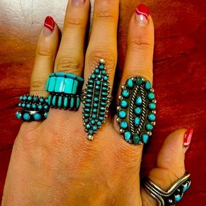 Vintage Turquoise Sterling Silver Ring size ~6.5 Navajo Native American Jewelry